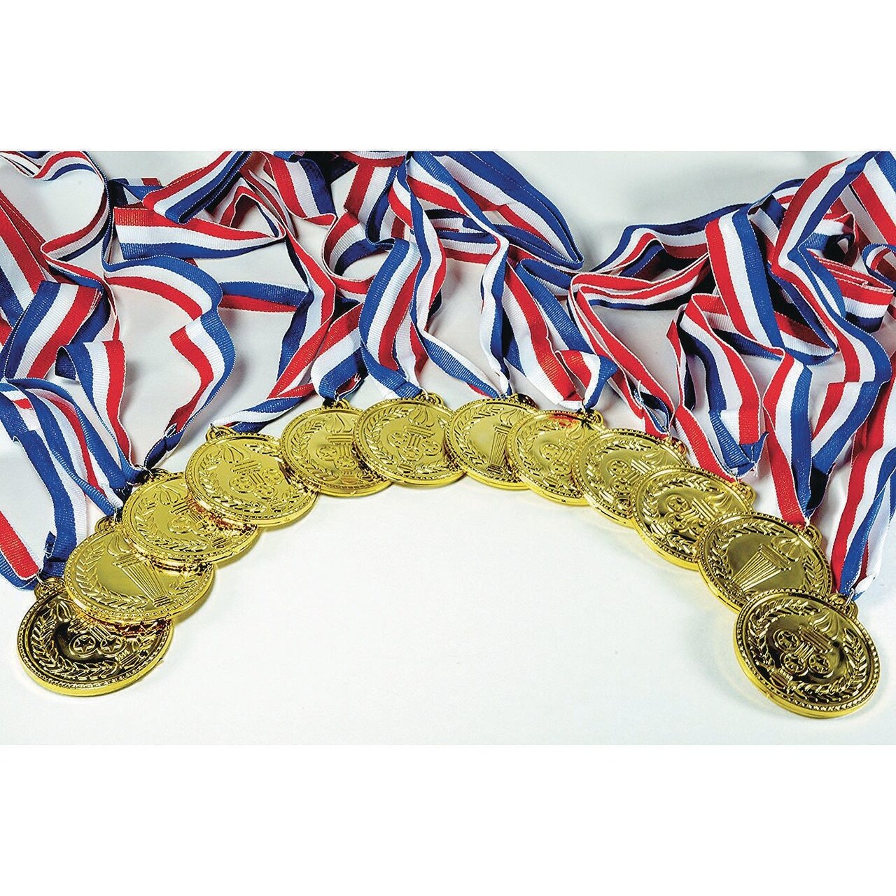 Olympic Style Gold Medal with USA Themed 24” Ribbon (Pack of 12)